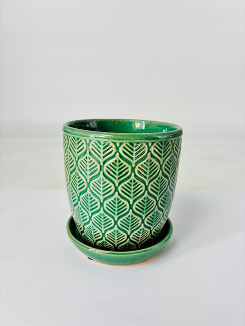3 Piece Set - Catalpa Planter, 3" Pots (Green, Blue and Grey)