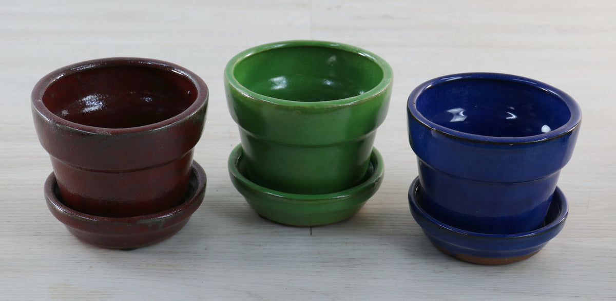 3 Piece Set - Mini Pot Must Haves, 3" Glazed Ceramic Pots