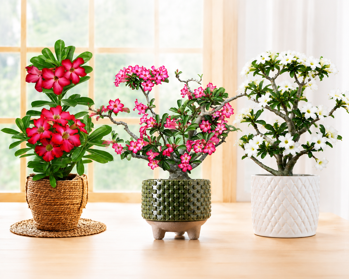 3 piece Desert Rose Trio - 3.25" Pot (White/Pink/Red)
