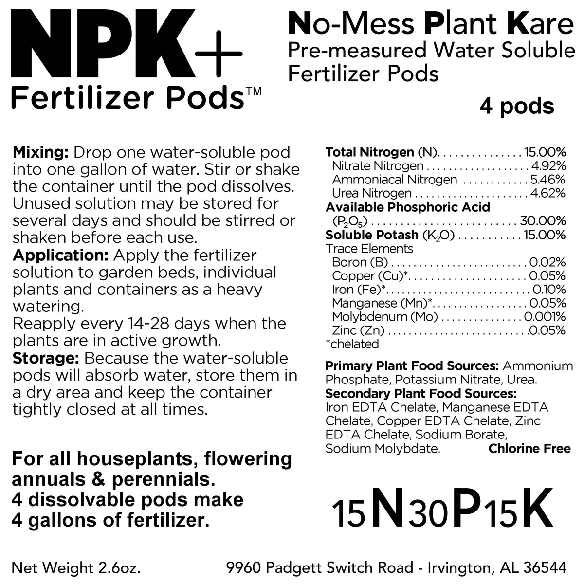 NPK+™ All Purpose Fertilizer Pods, (15N-30P-15K)