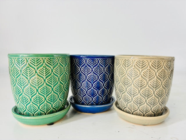 3 Piece Set - Catalpa Planter, 3" Pots (Green, Blue and Grey)